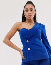 Club L London Petite one shoulder tailored blazer top in cobalt blue   ASOS at Asos